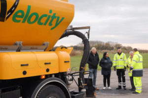 Iwan Thomas, Victoria Hazael (Cycling UK), Vince Crain (The AA) and Keith Jones (ICE) with Dominic Gardner, managing director Velocity